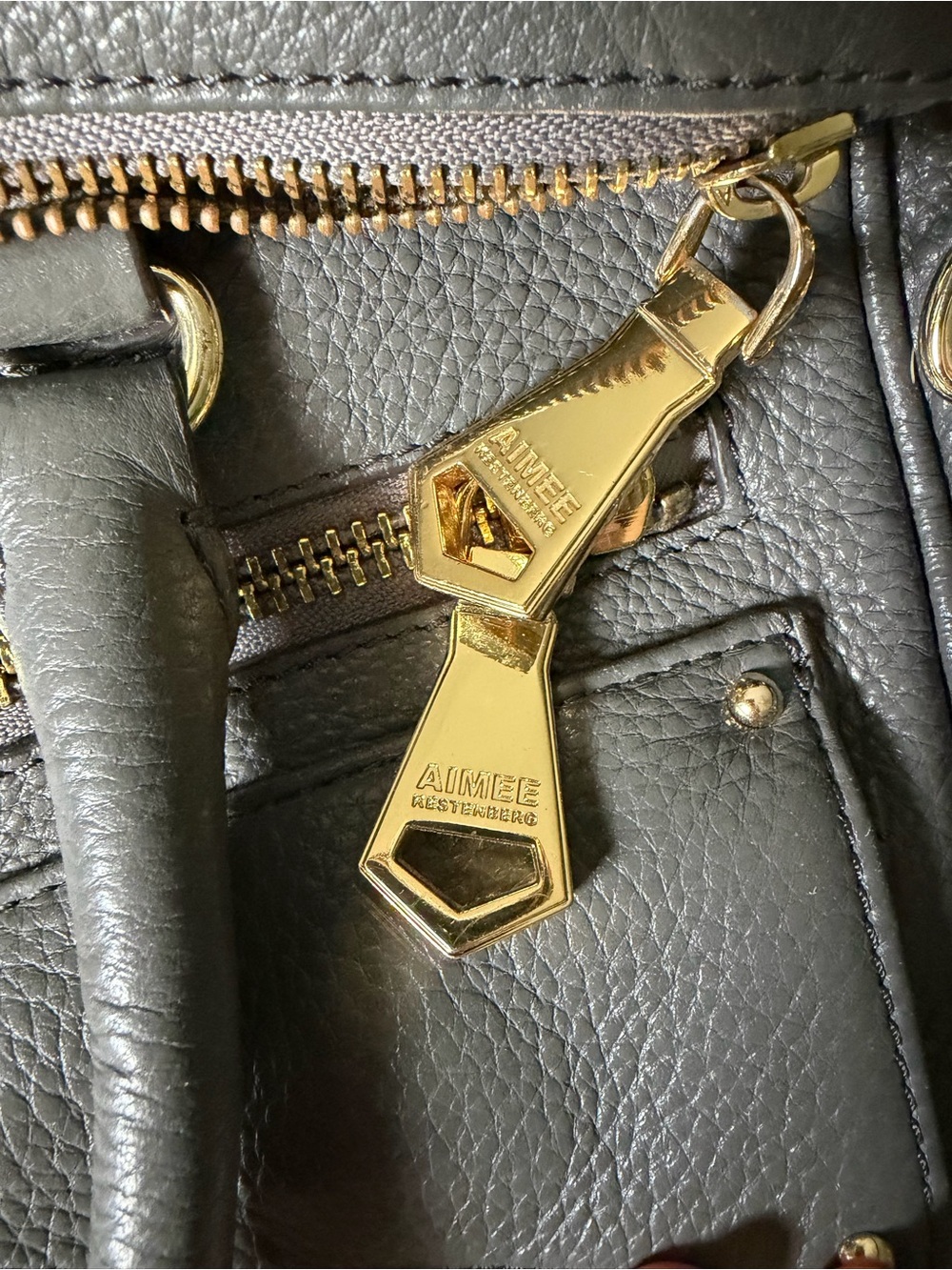 Aimee Kestenberg Soho gray pebbled leather moto zipper bag - Picture 9 of 10